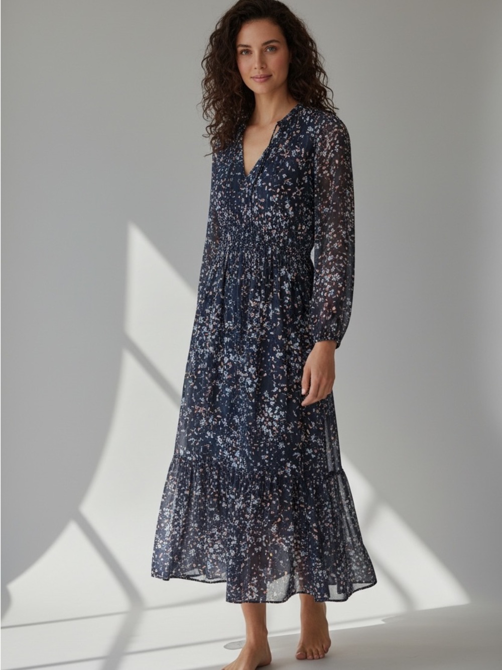 Shoshanna Navy Floral Midi Dress